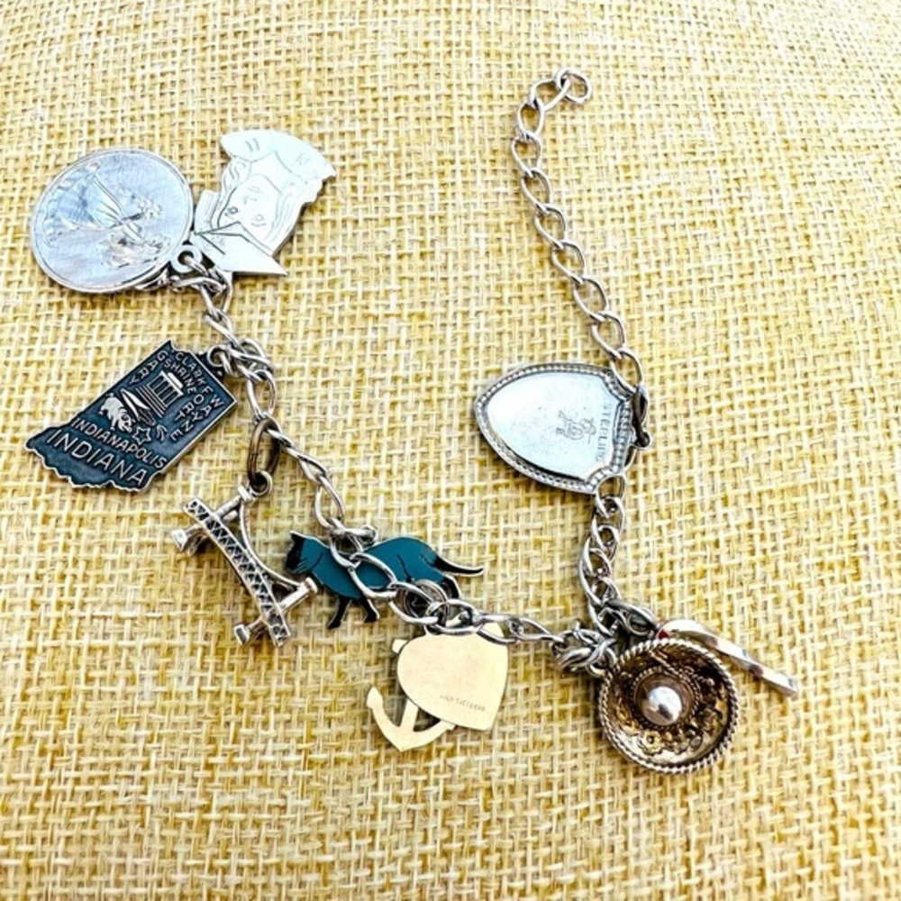 Vintage Sterling Charm Bracelet 9 Charms Life Story 7” 17.83g